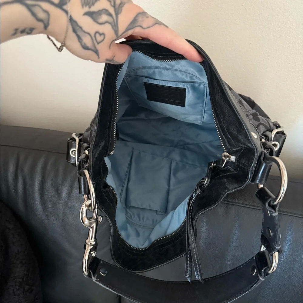 Coach Black Signature Shoulder Bag with Leather Trim - Picture 8 of 11